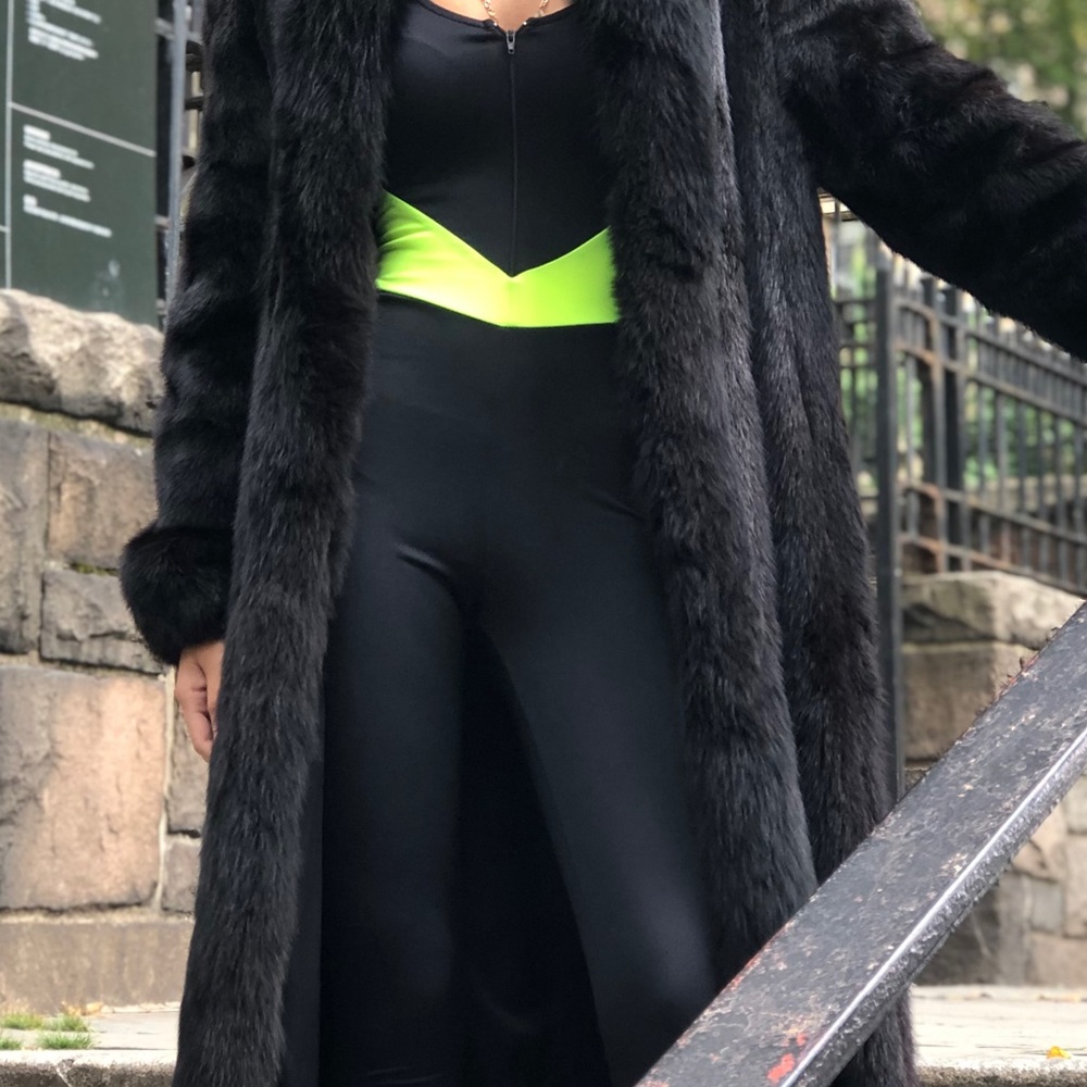black &’ neon green body suit / one piece